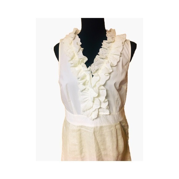 LOFT Dresses & Skirts - White & Silver Ruffle Dress, Sleeveless, V neck , side zipper Size 10